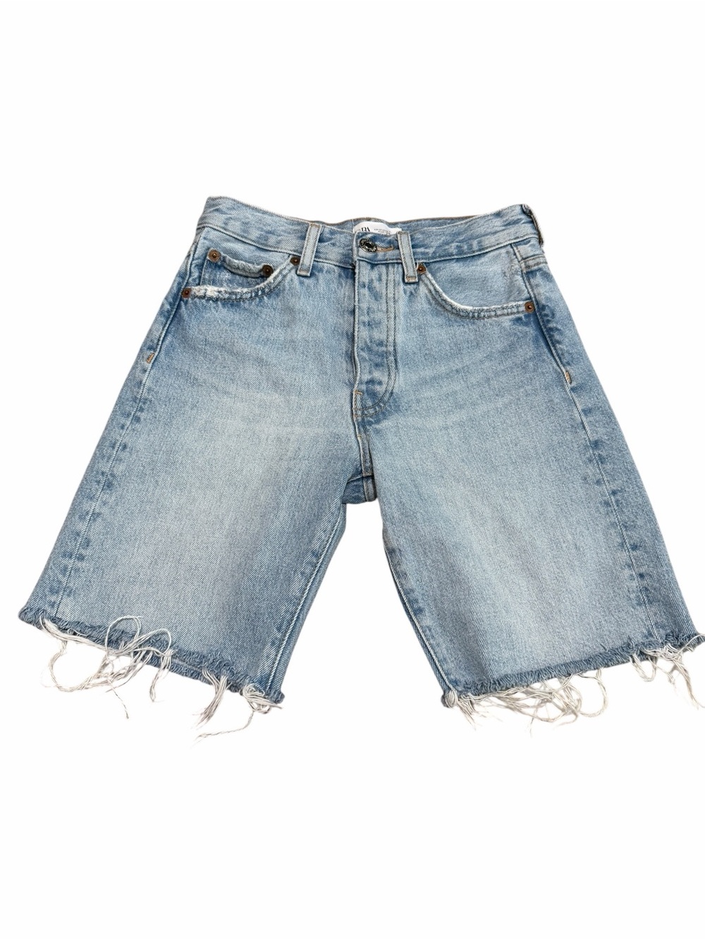 Zara Women's High-Rise Denim Bermuda Shorts | Light Wash | Size 0